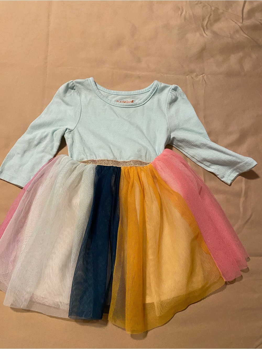 Cat & Jack Light Blue Knit Top with Multi-Color Tulle Skirt